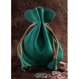 Battle-Merchant Leather Bag Money Cat Purse Made of Suede Viking Medieval LARP, Green, Modern
