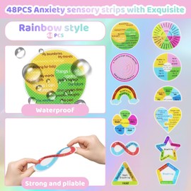 48 Pcs Rainbow Breath Calm Anxiety Sensory Stickers Reusable Mindfulness Stickers Calming Strips Adhesive Sensory Strips for Office Classroom Desk Adults Teens Tension Supplies ﻿