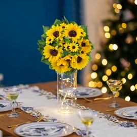 BLOSMON Sunflower Artificial Flowers Ball - 2 Pcs Fake Sunflower Flowers CenterPieces Decoration for Wedding Table Silk Kissing Floral Arrangements for Home Party Event DIY Decor