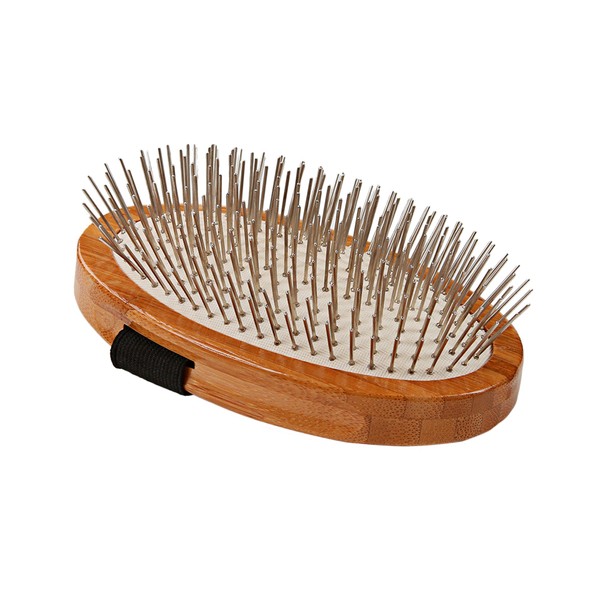 Bass Brushes | Style & Detangle Pet Brush Alloy Pin | Pure Bamboo Handle | Palm Style | Striped Finish | Model A6-Sb