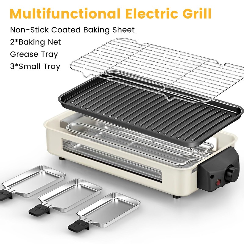 Electric Indoor Grill 1500W, YOHAWJAN 2 in 1 Smokeless Indoor