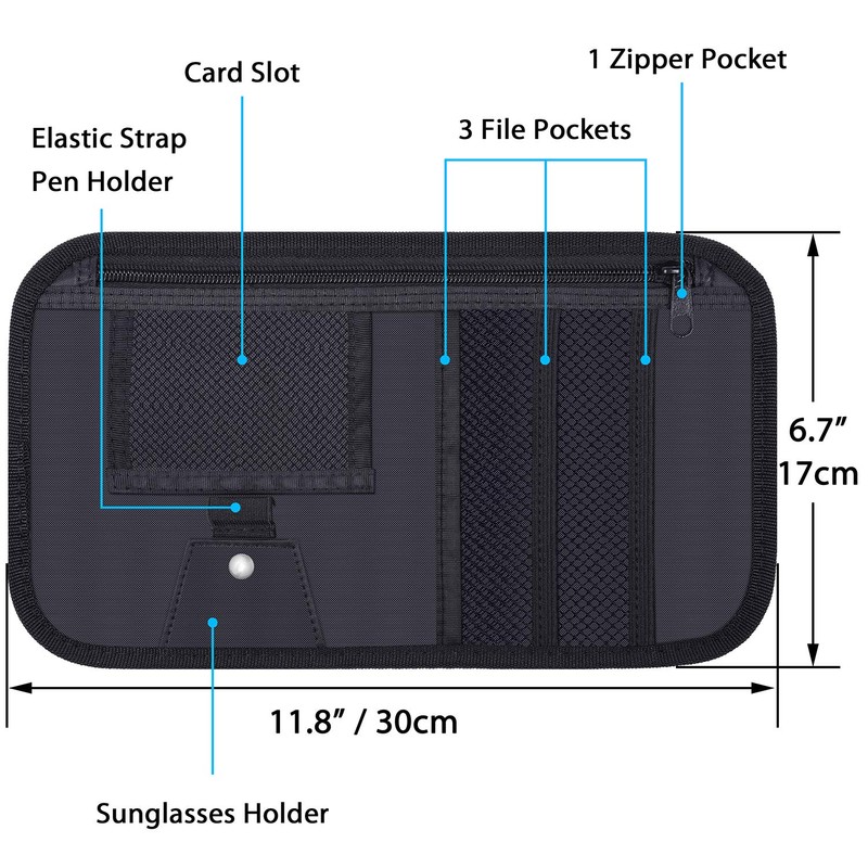 Car Sun Visor Organizer, Wisdompro Vehicle Interior Accessories Storage Pouch