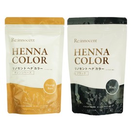 Renocent Henna Gray Hair Dye, Henna Color Instruction Manual Included, Low Odor, Easy to Apply, Additive-Free, 100% Natural Ingredients, ECOCERT Certified Ingredient, Orange Base 1 Bag (3.5 oz (100 g) + 1 Black Bag (3.5 oz (100 g)