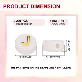 sourcing map 200 Pcs 4x7mm Acrylic Letter Beads, Round White Letter J Alphabet Spacer Beads for Jewelry Making Bracelets Necklaces