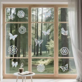 27PCS Mandala and Butterfly Window Decals for Bird Strikes - Anti-Collision Decals to Save Birds from Window Collisions,Rainbow Sun Catcher Stickers Non Adhesive Prismatic Vinyl Clings
