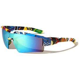 Rimless Sports Shield Graffiti Sunglasses (Light Blue Graffiti)