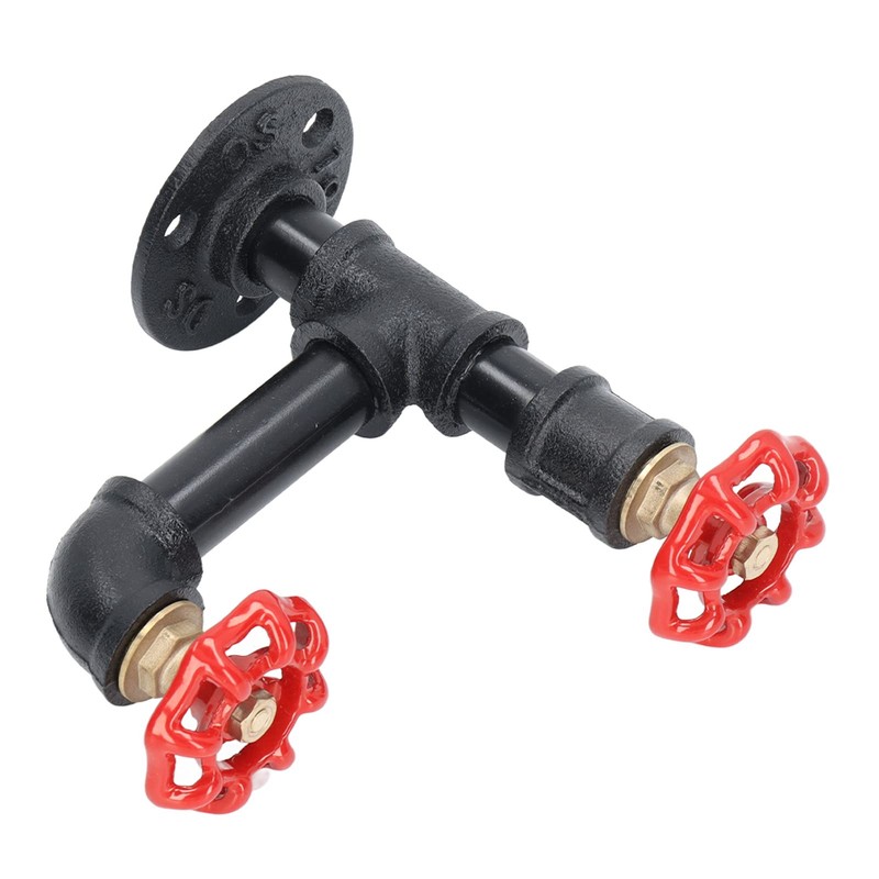 Tissting Industrial Pipe Red Handwheel Coat Hook Rack Heavy Duty