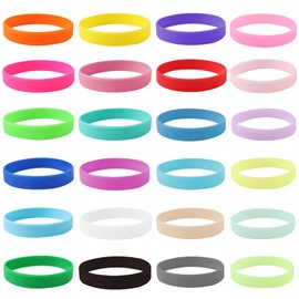Qfeley 24 Pieces Solid Luminous Color Blank Silicone Bracelets Wristbands, Colored Blank Wristbands Rubber Bands Silicone Wristbands Rubber Bracelets for Women Men Teen Events Party