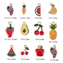 BEEFLYING Pack of 72 Assorted Fruits Gold-Plated Enamel Charms Pendants for Necklaces Bracelets Jewellery Making and Crafts, Enamel
