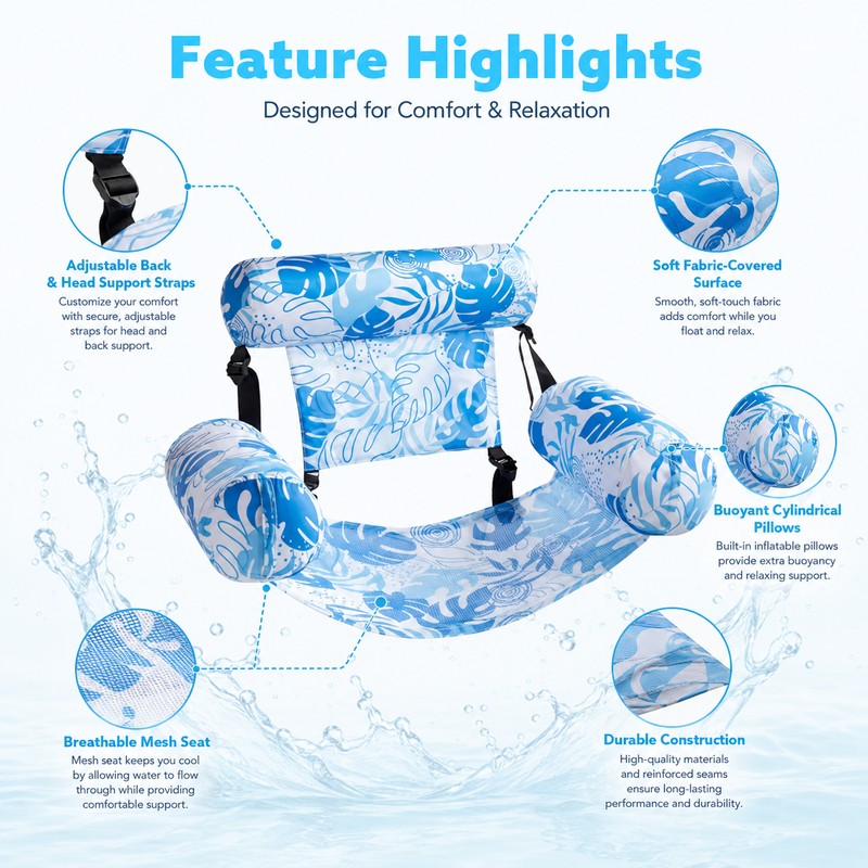 Inflatable Pool Lounge Chair for Adults – Adjustable Floating Seat