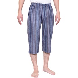 Gentleman's Willow Yarn Dyed Front Opening Suteko, 4 Colors to Choose from, 100% Cotton (LL, 04. Blue Stripe)
