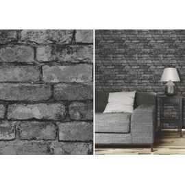 Fine Decor Rustic Brick Effect Charcoal Silver Grey Feature Wallpaper