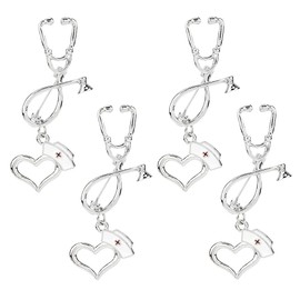 SUPERFINDINGS 4Pcs Stethoscope Brooch Pin with Nurse Hat Charm Silver Nurse Badge Pins Medical Lapel Pin Alloy Enamel Brooch Pins for Nurses'Day Doctor Gift Clothing Bags