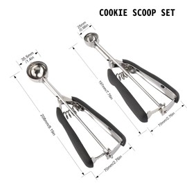 Small Cookie Scoop Set - 2 PCS Include 1 tsp / 1Tbsp Cookie Dough Scoops, Cookies Scoops for Baking, Made of 18/8 Stainless Steel, Good Soft Grips, Quick Trigger Release