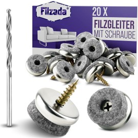 Filzada® 20 x Felt Gliders Screws Diameter 22 mm Professional Chair Gliders / Chair Leg Protectors Felt with Screw Including Drill 5.5 mm Felt Thickness