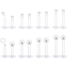 KASFREE 16 Pcs Clear Nose Stud 16G Flat Back Lip Rings labret Studs Piercing Retainer Plastic Earrings for Sensitive Ears