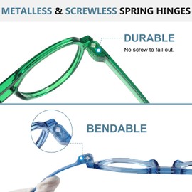 GUD Pilot Reading Glasses with Screwless Spring Hinges Metalless Women 6 Pack Oversized Stylish Readers Double Bridge +1.25