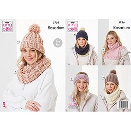 King Cole Ladies Rosarium Mega Chunky Knitting Pattern Easy Knit Headband Snood & Hat (5756)