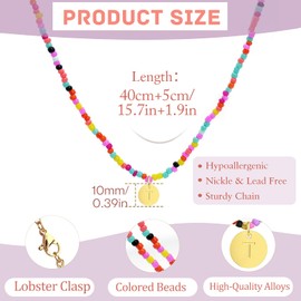 GUSXPPD Initial Beaded Necklace, Colorful Beaded Necklace, Bohemian Beaded Necklace, Rainbow Bead Chain Necklace with Initial A-Z, Letter Pendant Necklace, Boho Jewellery For Women Girls (K)