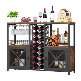 Homeiju Mini Bars for Home, Wooden Coffee Bar Cabinet, Modern Liquor Cabinet for Liquor and Glasses, Farmhouse Buffet Wine Cabinet with Storage Sideboard for Home Kitchen Dining Room