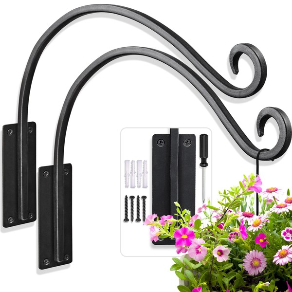 Qiang Ni Heavy-Duty Plant Hanger Outdoor: 16-Inch Hanging Plant Hooks for Outside Baskets - 2 Pieces Wall Mount Plant Bracket for Bird Feeder