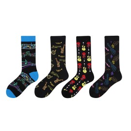 Wish Island Men's 4/5 Packs Band Socks Music Gifts Fun Crazy Novelty Casual Dress Socks (Guitar Music Saxophone - 4 pairs)