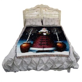 Pure Country Weavers Kitty Santa Blanket by Lynn Bywaters - Claus Saint Nicholas Nick Kris Kringle Cat - Gift Christmas Tapestry Throw Woven from Cotton - Made in The USA (72x54)