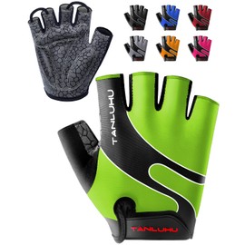 Tanluhu Cycling Gloves Mountain Bike Gloves Half Finger Road Racing Riding Gloves Breathable Shock-Absorbing Biking Gloves for Men and Women (Green, XL)