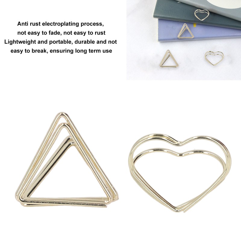 100pcs Paper Clips Gold Triangle Heart Shape Double Layer Three