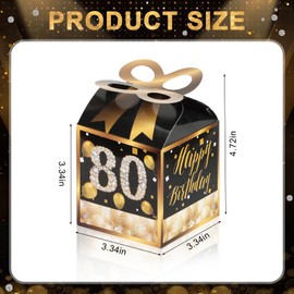 Qonmpcvu Square Boxes For Gifts, Black And Gold Decorations Box, 80th Birthday Favor Bags, 80th Party Favors Gifts Box, Favor Boxes For Party, Black And Gold Happy Birthday Bags With Candy (BLACK Yellow, M)