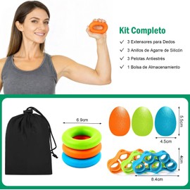 Set de 9 Ejercitadores de Mano Terapéuticos - Anillos y Huevos de Silicona para Rehabilitación de Dedos, Alivio de Artritis y Fortalecimiento Muscular, Ideal para Mayores, Oficinistas y Recuperación Post-Lesiones (Incluye Bolsa de Almacenamiento)
