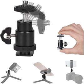 Shoe Mount, Cold Shoe Head, Angle Changing, Ball Head Adapter, 1/4 Inch Mount, Monopod, Tripod, Head Mount, Multi-Angle Bracket, 360° Panorama, Rotation, Universal Video Accessories Compatible Adapter