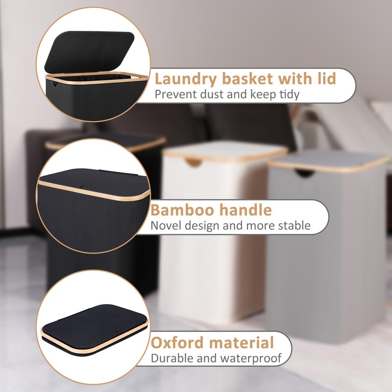 iEGrow 150L Laundry Basket with Lid,Large Laundry Hamper with Bamboo