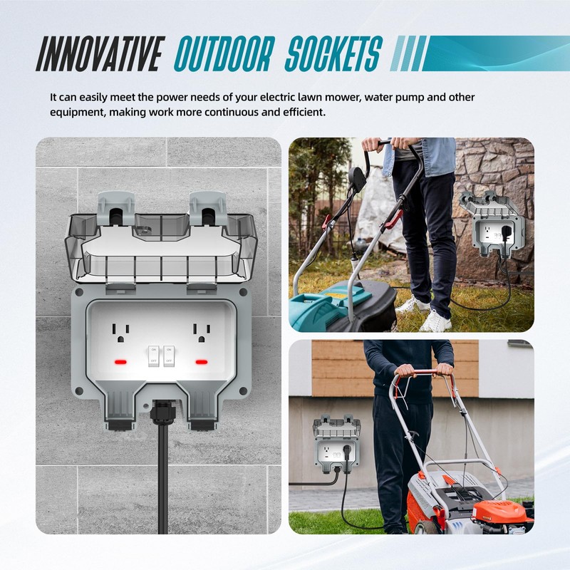 Outdoor Outlet Box with 32.8Ft Extension Cord,NEMA 5-15R,IP66 Waterproof Outdoor