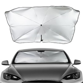 Parasol para Auto Plegable 140x80cm con Mango Bendable, Cubre Sol para Auto con 10 Varillas de Acero y Protección UV99%, Sombrilla Universal para Sedán, SUV y Camioneta