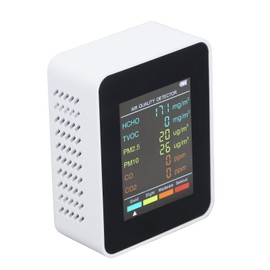 Smart Air Quality Monitor, 5-in-1 Test CO₂ TVOC HCHO PM2.5 PM10, USB Backlit LCD Smart Air Quality Tester for Home Car Office (White)