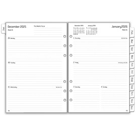 2026 Diary Refill A5 Size, Annual Weekly & Monthly Planner with Tabs, Password, Notes, Contact, UK Holidays, 6 Holes 1 Week on 2 Pagas Organizer Inserts, 100 GSM Paper, Jan.26-Dec.26