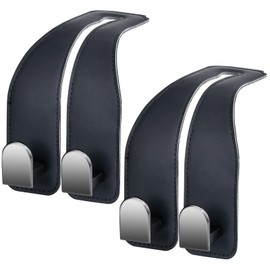 LYOOLY Car Hooks for Headrest, Leather Car Seat Back Storage Organizer Interior Accessories, Auto Seat Hook Hangers for Purse Umbrellas Handbag Clothes Coats Grocery Bags (Black-2 Pack)