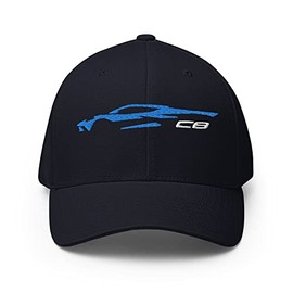 2023 C8 Outline Silhouette Rapid Blue 8th Gen Corvette Embroidered Structured Twill Cap Flexible Fitted Hat