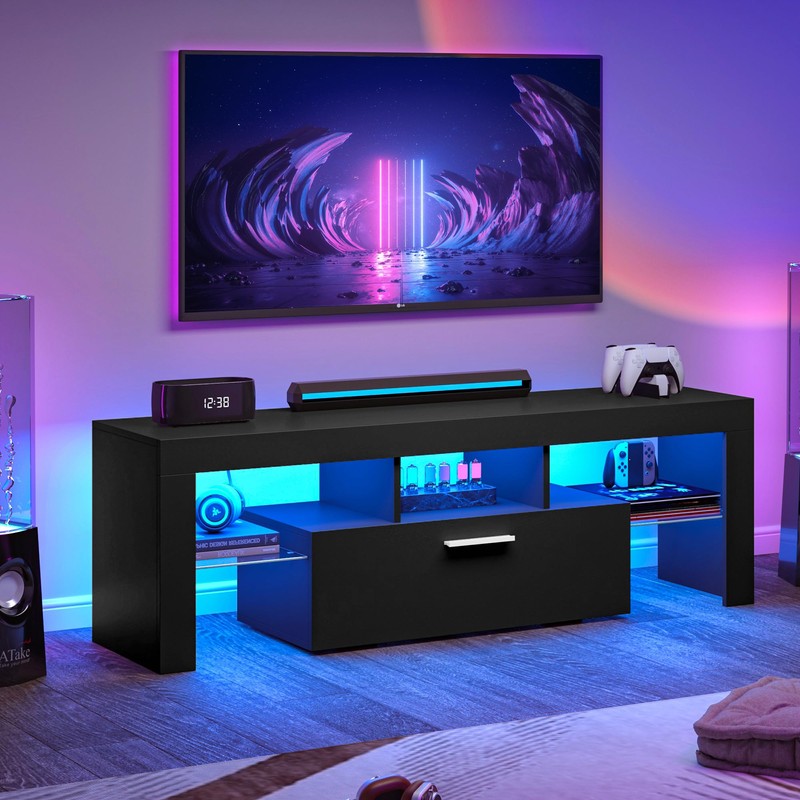 Clikuutory Black LED TV Stand with Large Storage Drawer for