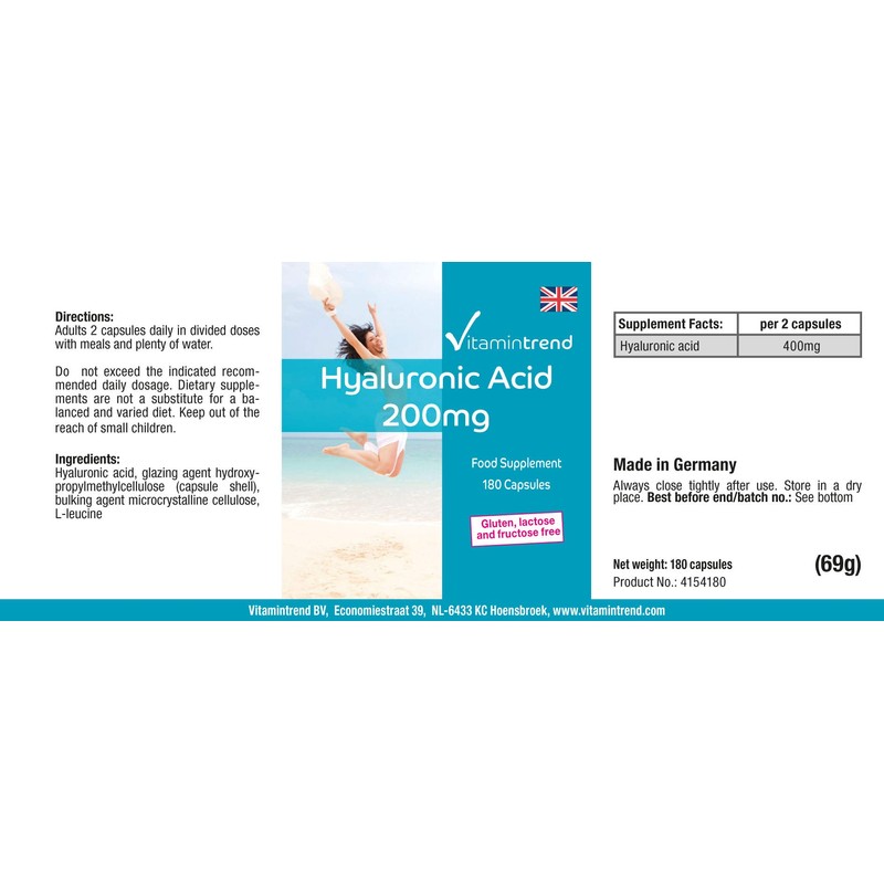 Hyaluronic Acid 200 mg – 180 Capsules – Vegan –
