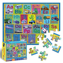 Floor Puzzle for Kids,48 Piece Transportation Letter A-Z Alphabet Puzzle,Vivid of Cartoon Design Letter Games for Preschoolers,Learn ABCs with Fun- Interactive Educational Toy for Ages 3+