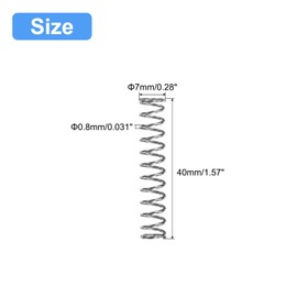 QUARKZMAN Compression Spring 304 Stainless Steel 7 mm AD 0.8 mm Wire Size 40 mm Free Length Silver Tone Pack of 5