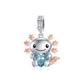 PROESS 925 Sterling Silver Axolotl Charm March Birthstone Charm for Axolotl Bracelets Axolotl Bead Axolotl Jewelry for Women Axolotl Lovers