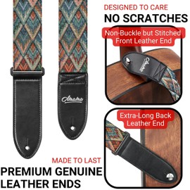 AMUMU Multi Colour Retro Pattern Guitar Strap for Acoustic, Electric and Bass Guitars - 5cm Wide