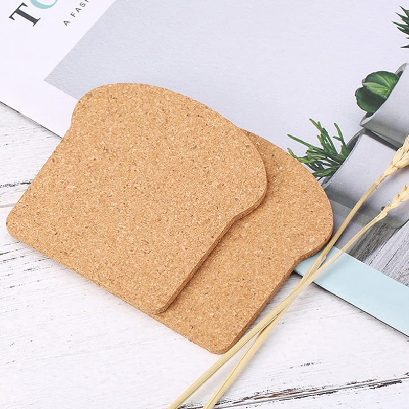 NUOBESTY 6Pcs Cork Coasters Toast Shape Wooden Cork Drink Coasters