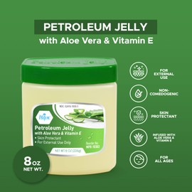 MED PRIDE Petroleum Jelly With Aloe Vera & Vitamin E - Effective Skin Protectant For Dry Skin, Rashes, Burns, Wounds- Powerful Moisturizer For Chapped Lips, Dry Hands, Chaffed Skin, Diaper Rash- 8oz