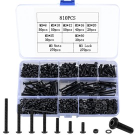 810 Piece M3 Screws Set, Allen Screws Nuts Set, Pan Head Hex Screws with Nuts and Washers Set, Threaded Screws Bicycle Machine Screws Assortment Set (M3)