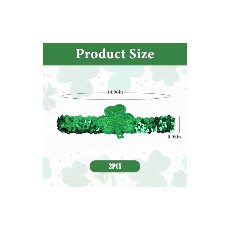 Wziys 2pcs St. Patrick's Day Green Sequins Shamrock Headbands Elastic
