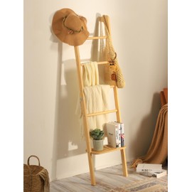 Taozun Minimalist Wood Blanket ladder - Boho Style Wall-leaning Display Towel Rack for Throw Quilt, Standing Ladder Shelf, Blanket Storage for Living Room, Bathroom